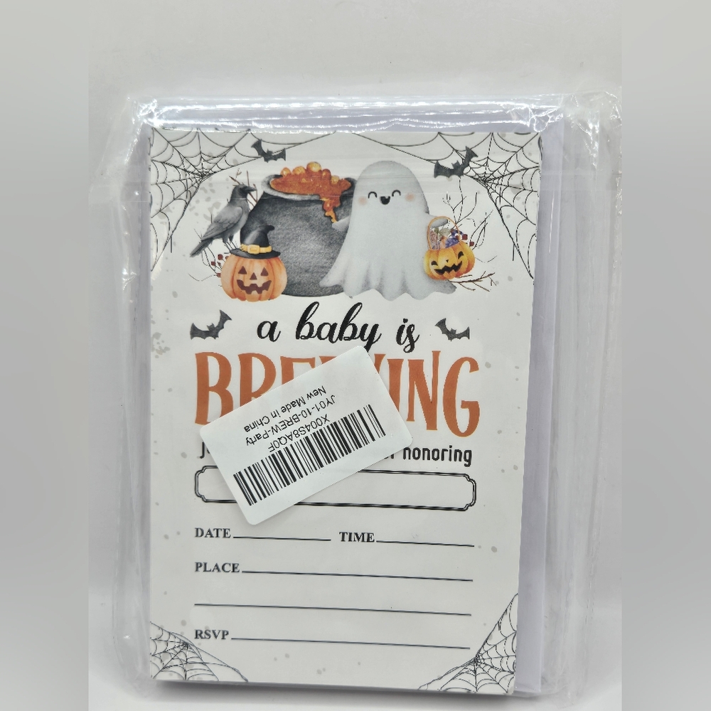 Halloween Baby Shower Invitations “A Baby Is Brewing” Ghost Pumpkin Party Invite